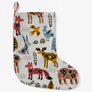 Scandinavian animals, floral, cute pattern. small christmas stocking