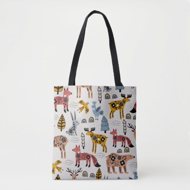 Scandinavian animals, floral, cute pattern. tote bag (Front)