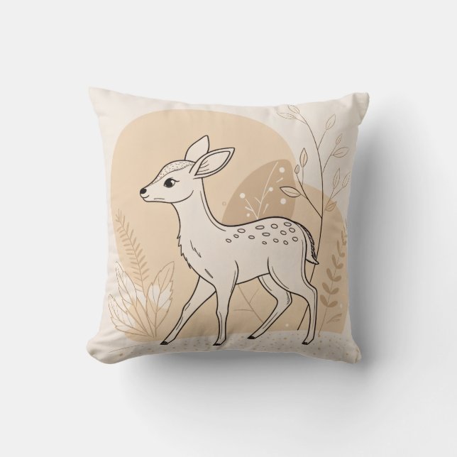 Scandinavian Baby Deer Line Art – Minimalist  Cushion (Front)