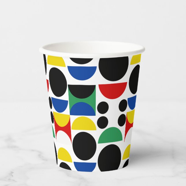 Scandinavian Bauhaus Mid-Century Pattern Paper Cups (Front)