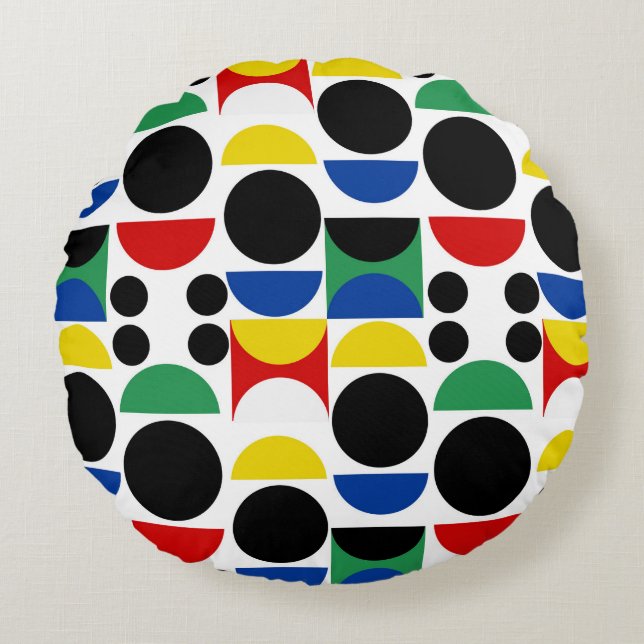 Scandinavian Bauhaus Mid-Century Pattern Round Cushion (Front)