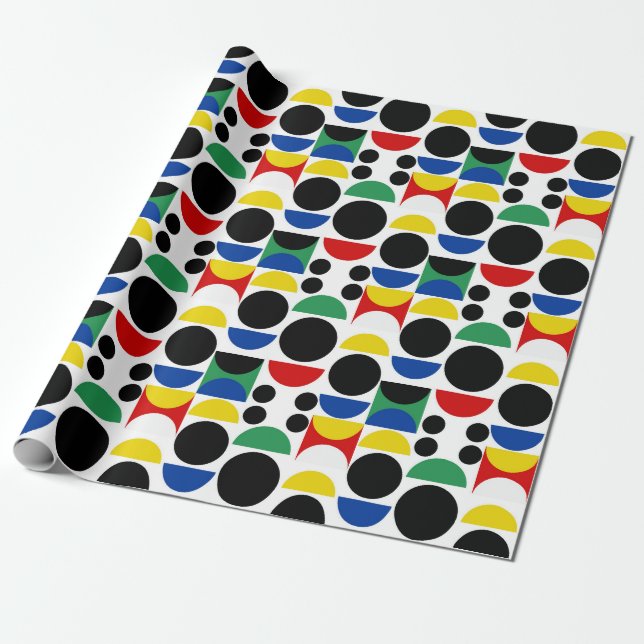 Scandinavian Bauhaus Mid-Century Pattern Wrapping Paper (Unrolled)