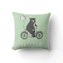 Scandinavian Bear on Bike Minimalist Green