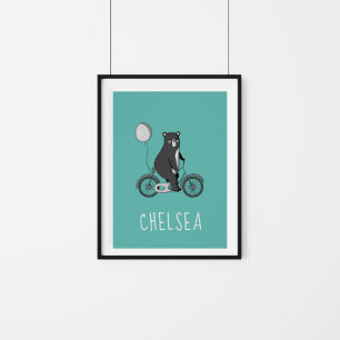 Scandinavian Bear on Bike Minimalist Personalized  Poster