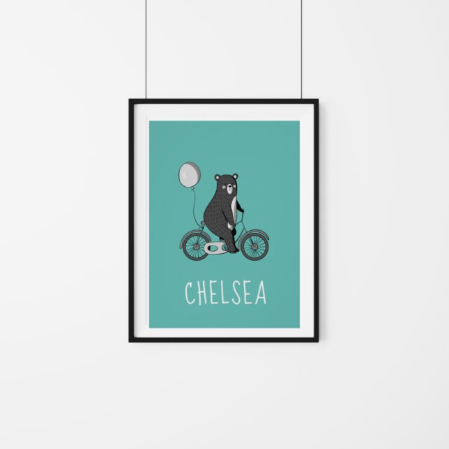 Scandinavian Bear on Bike Minimalist Personalized  Poster (Creator Uploaded)