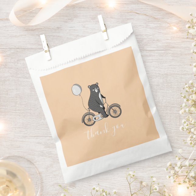 Scandinavian Bear on Bike Minimalist Thank You    Favour Bag (Clipped)