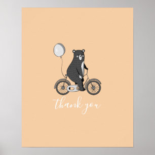 Scandinavian Bear on Bike Minimalist Thank You Poster