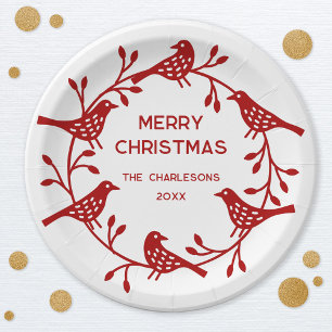 Scandinavian Bird Wreath Personalised Christmas Paper Plate