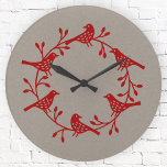 Scandinavian Bird Wreath Round Clock<br><div class="desc">A modern Scandinavian bird and flower wreath. Red on neutral.  Original art by Nic Squirrell.</div>