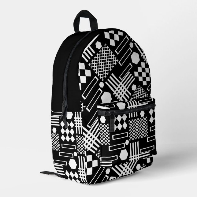 Scandinavian Black and white geometric shapes Printed Backpack (Back Corner Left)