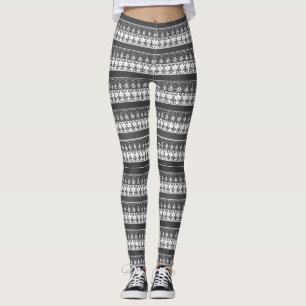 Scandinavian black and white winter ornament leggings