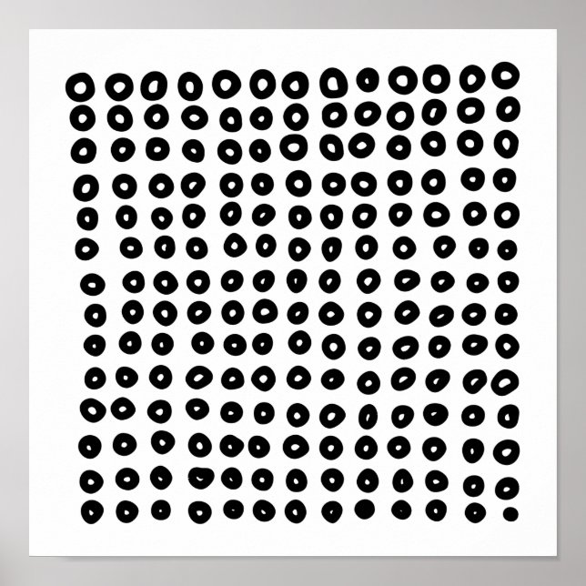 Scandinavian Black White Abstract Circle Rows Art Poster (Front)