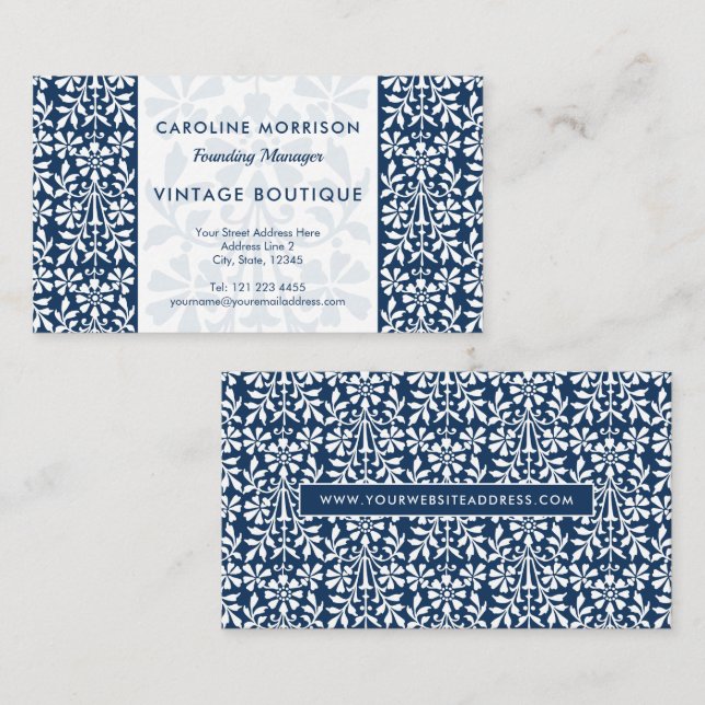 Scandinavian Blue and White Floral Elegance  Business Card (Front/Back)