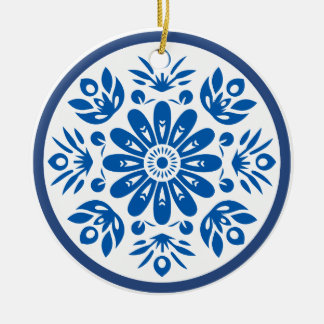Scandinavian Blue and White Flower Ceramic Ornament