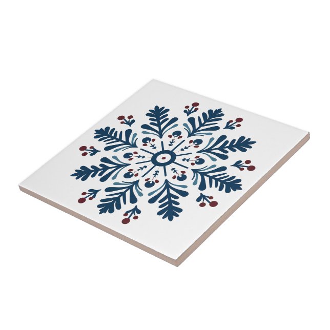 scandinavian blue art folk ceramic tile (Side)