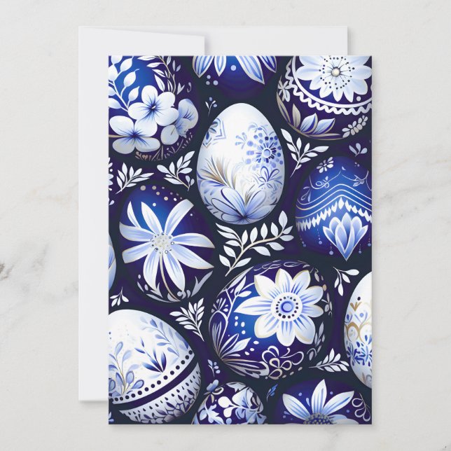Scandinavian Blue Easter Egg Spring Floral Announcement (Front)