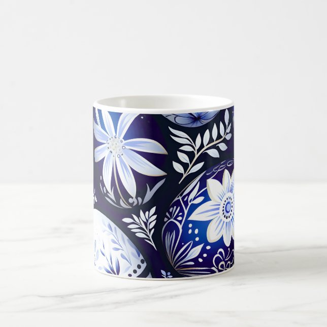 Scandinavian Blue Easter Egg Spring Floral Coffee Mug (Center)