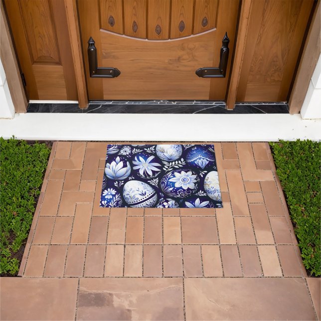 Scandinavian Blue Easter Egg Spring Floral Doormat (Outdoor)