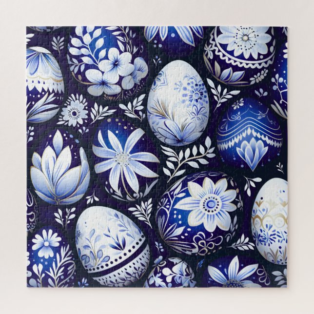 Scandinavian Blue Easter Egg Spring Floral Jigsaw Puzzle (Vertical)