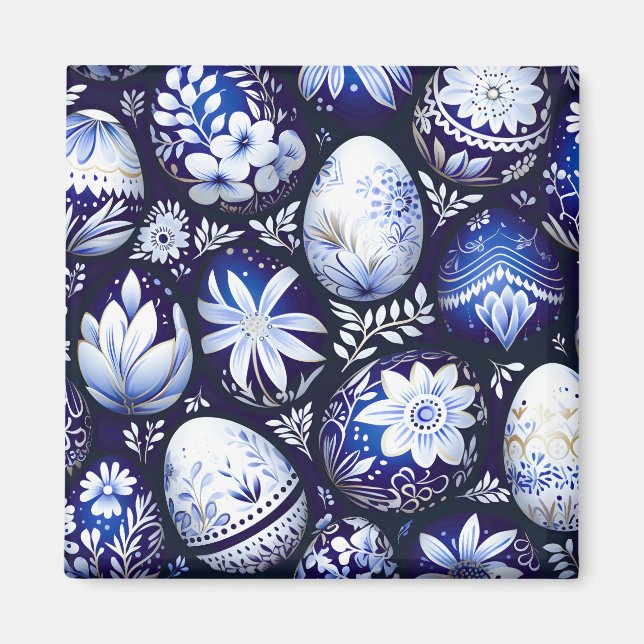 Scandinavian Blue Easter Egg Spring Floral Magnet (Front)