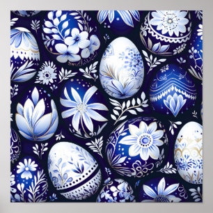 Scandinavian Blue Easter Egg Spring Floral Poster