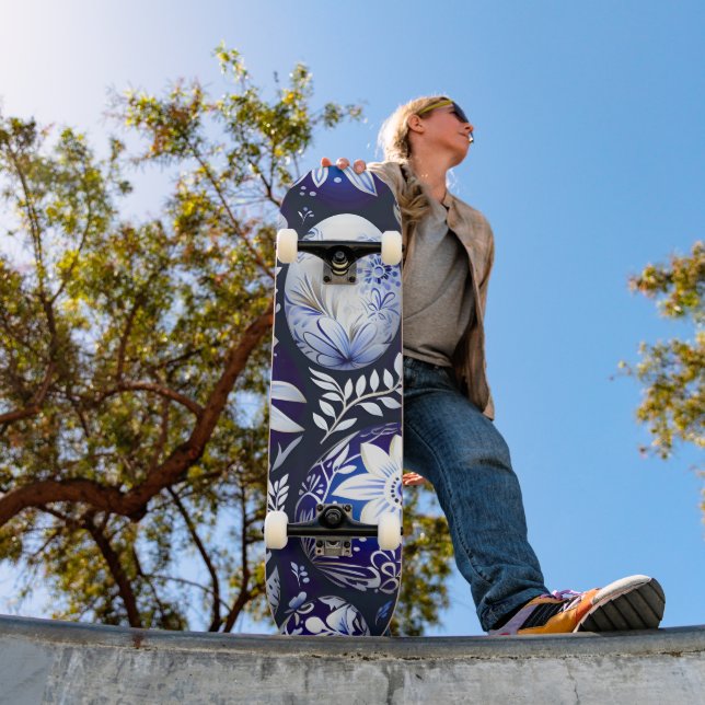 Scandinavian Blue Easter Egg Spring Floral Skateboard (Outdoor 1)