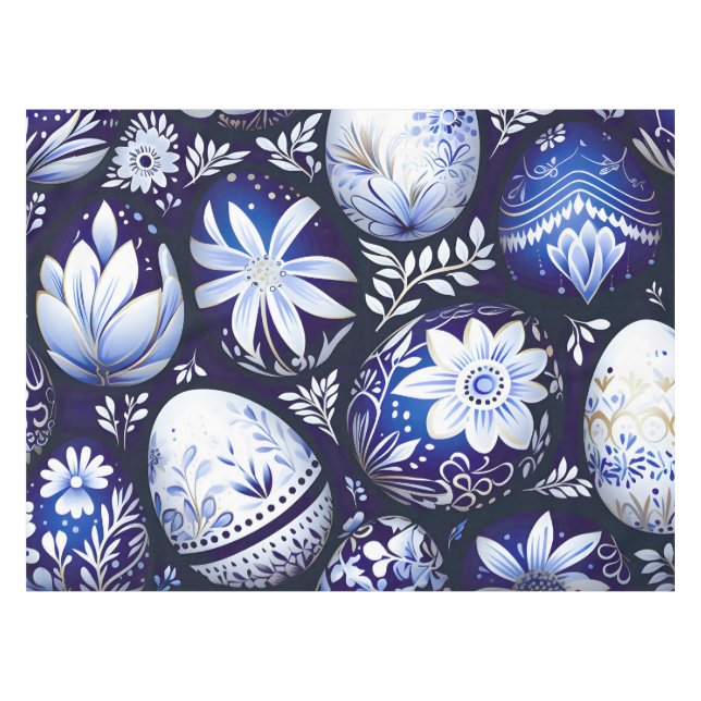 Scandinavian Blue Easter Egg Spring Floral Tablecloth (Front (Horizontal))