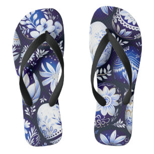 Scandinavian Blue Easter Egg Spring Floral Thongs