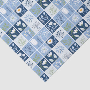 Scandinavian Blue Floral Modern Nordic Botanical Tissue Paper