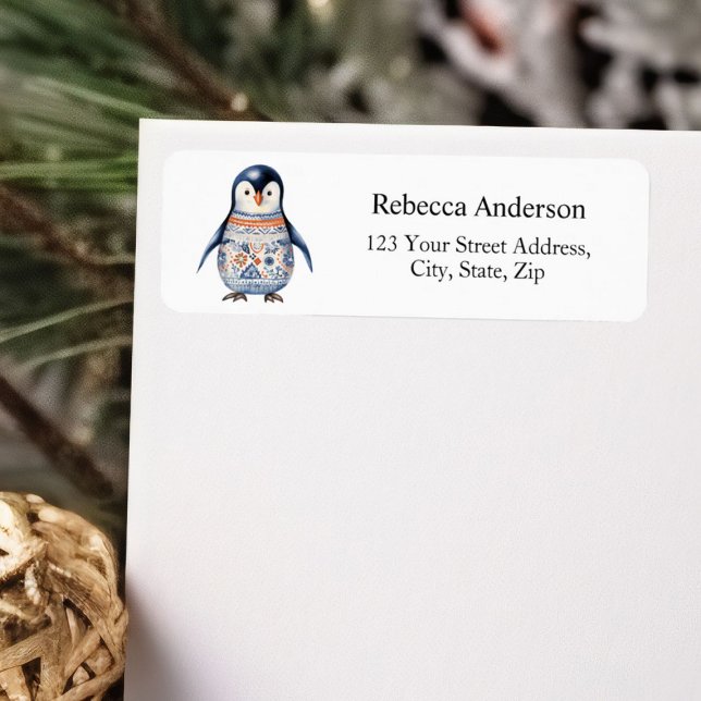 Scandinavian Blue Penguin Return Address Label (Creator Uploaded)