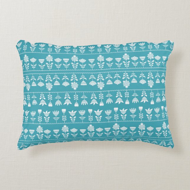 Scandinavian blue with white flowers decorative cushion (Front)