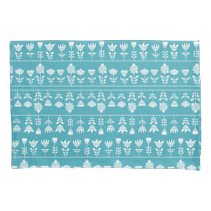 Scandinavian blue with white flowers pillowcase