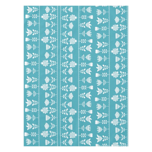 Scandinavian blue with white flowers tablecloth (Front)