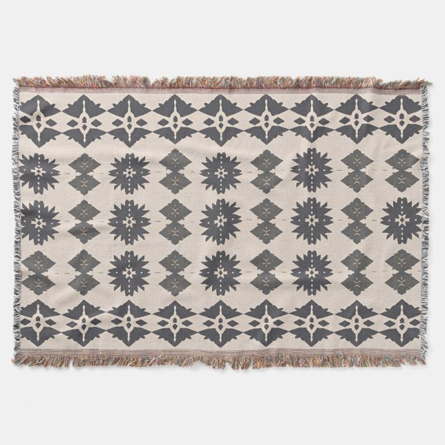 Scandinavian Boho Diamond Pattern Throw Blanket (Front)