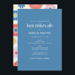 Scandinavian Boho Folk Flower Blue Bat Mitzvah Invitation<br><div class="desc">Scandinavian Boho Folk Flower Blue Simple Bat Mitzvah Invitation</div>