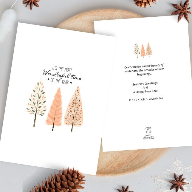 Scandinavian Boho Pine Trees Nordic Winter Scene  Holiday Card (Creator Uploaded)