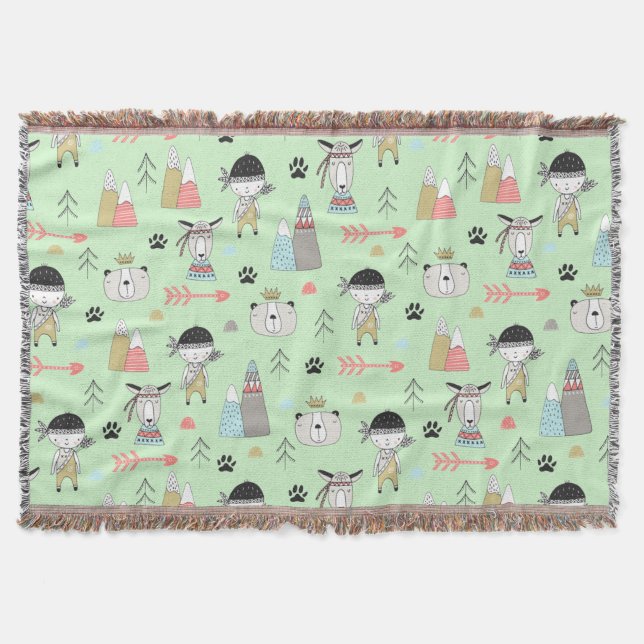 Scandinavian Boho Wilderness Fun Throw Blanket (Front)