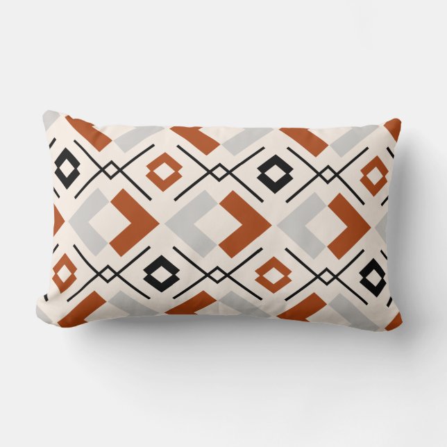 Scandinavian burnt orange grey and beige geometric lumbar cushion (Front)