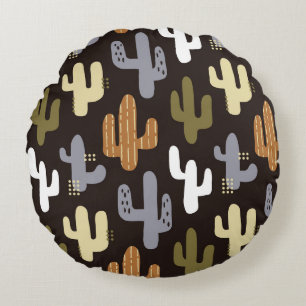 Scandinavian cacti, vintage seamless background. round cushion