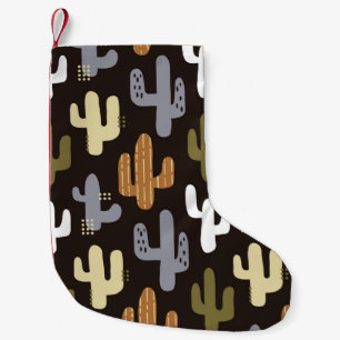 Scandinavian cacti, vintage seamless background. small christmas stocking