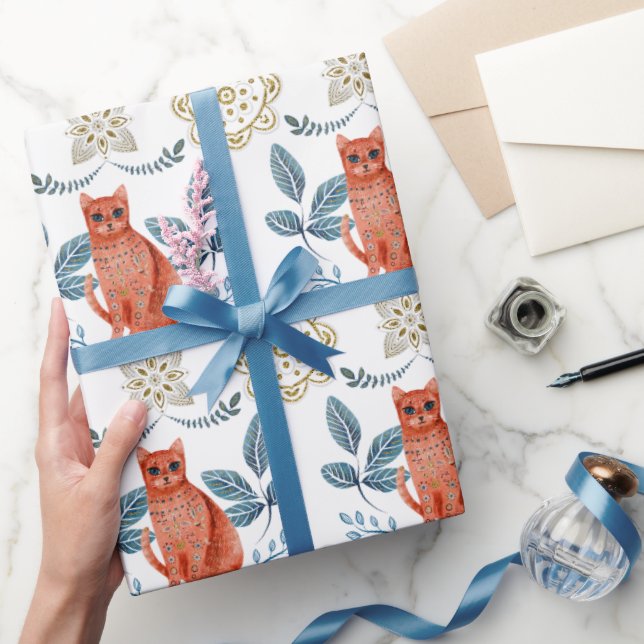 Scandinavian Cat and Kaleidoscope Pattern Wrapping Paper (Gifting)