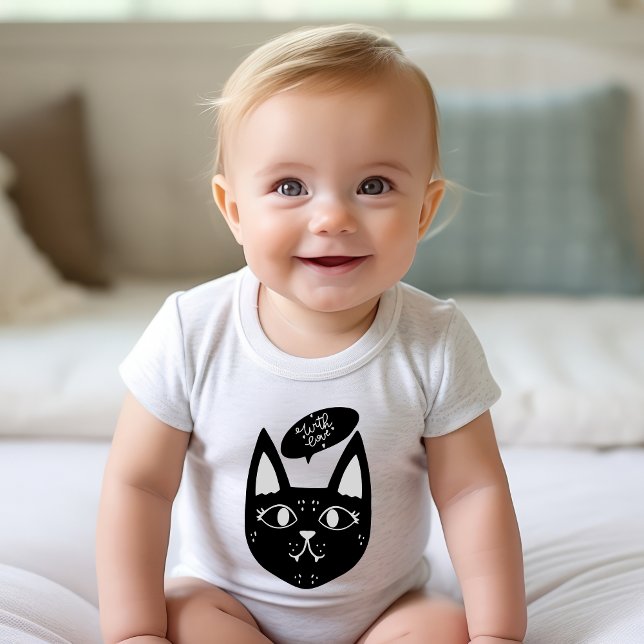 Scandinavian cat saying with love black and white baby bodysuit (Creator Uploaded)