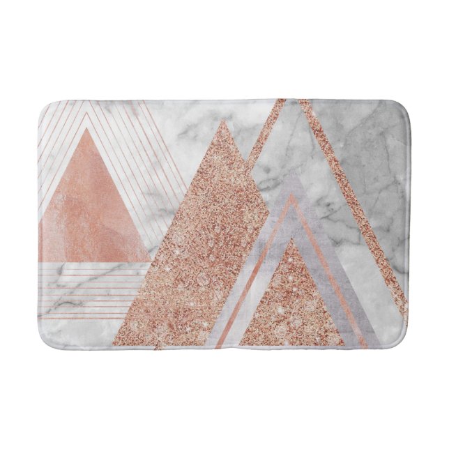 scandinavian chic rose gold geometric white marble bath mat (Front)