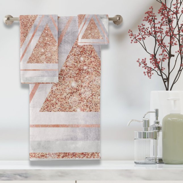 scandinavian chic rose gold geometric white marble bath towel set (scandinavian chic rose gold geometric white marble bath towel set)