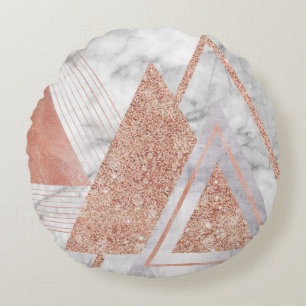 scandinavian chic rose gold geometric white marble round cushion