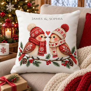 Scandinavian Christmas Bird Couple Cosy Romance Cushion