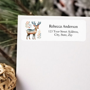 Scandinavian Christmas Blue Reindeer Return Address Label