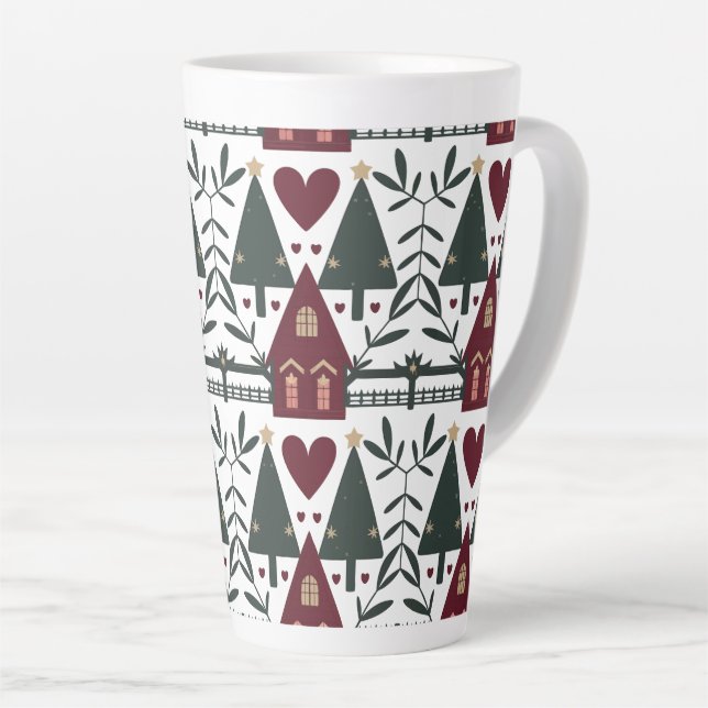 Scandinavian Christmas Cottage Pattern  Latte Mug (Right Angle)