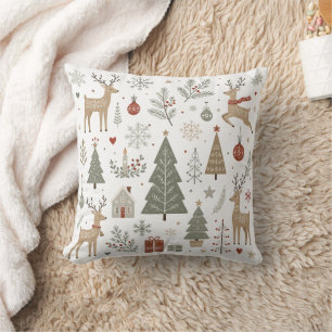 Scandinavian Christmas Deer and Winter Woodland Cushion