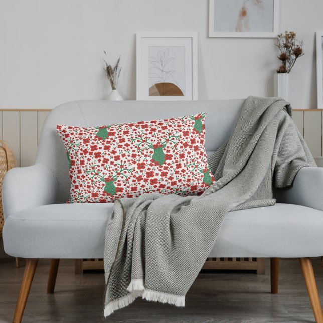 Scandinavian Christmas Floral Pattern with Antlers Lumbar Cushion (Creator Uploaded)